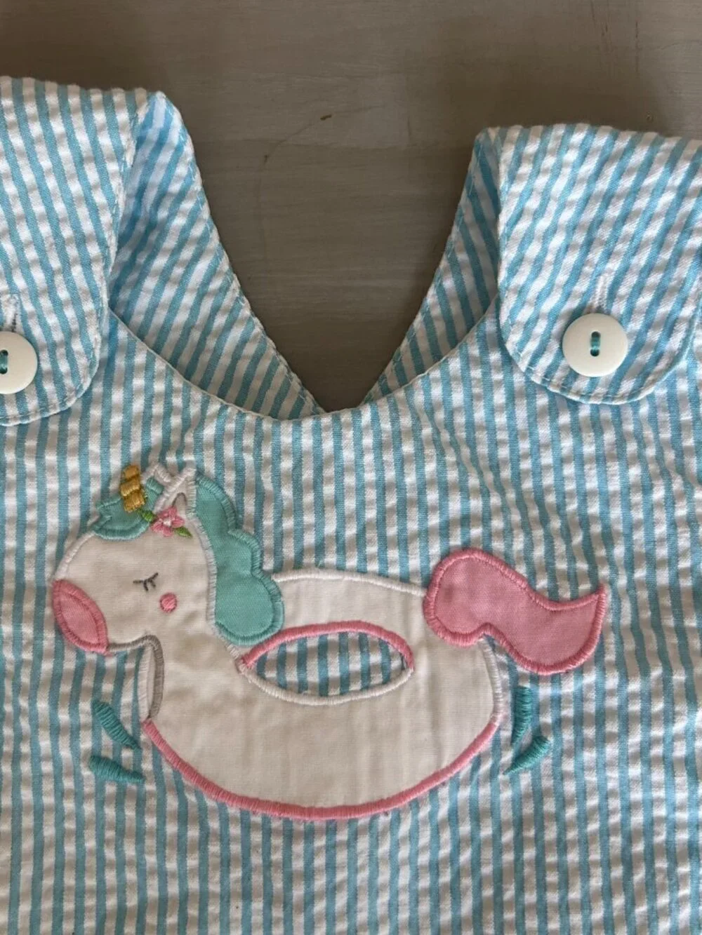Petit Ami Baby Girls Size 3 months Unicorn Pool Float Seersucker Applique Popove
